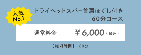 ドライヘッドスパ+首肩ほぐし付き60分コース税込6,000円